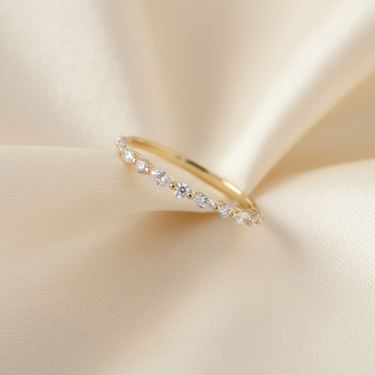 Diamond Band Ring on Ivory Silk