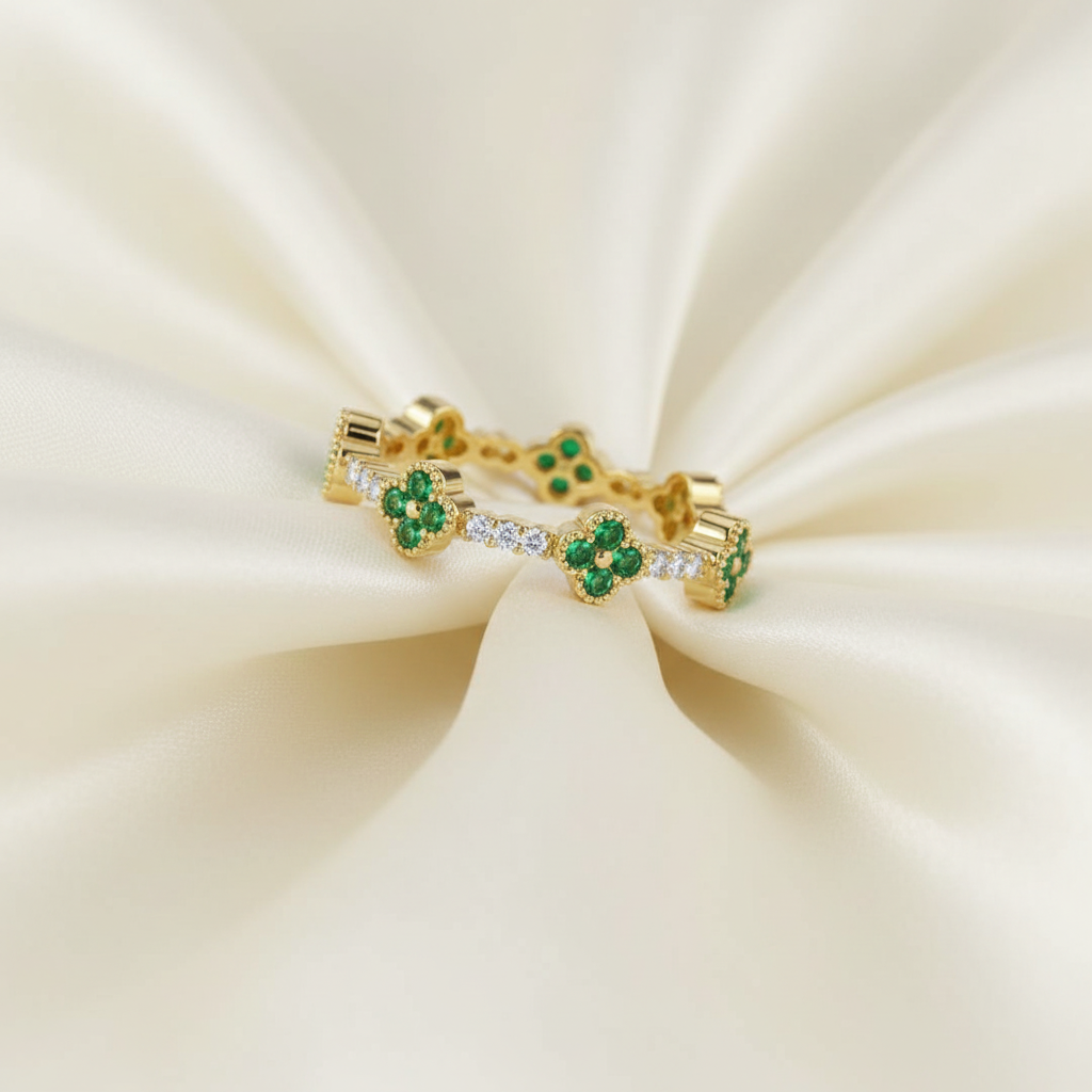 Emerald Clover Eternity Ring