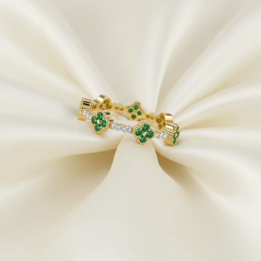 Emerald Clover Eternity Ring