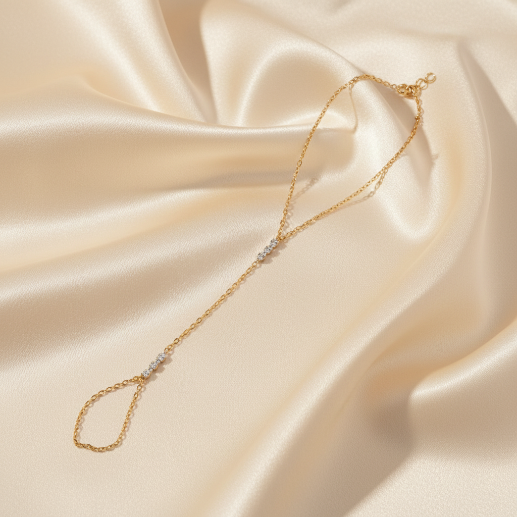 Gold Diamond Bar Hand Chain - Ivory Silk