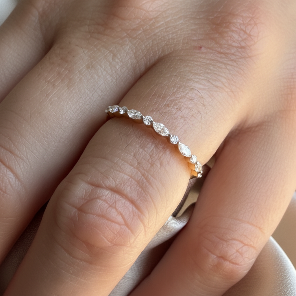 Marquise Diamond Eternity Band - Ivory Silk
