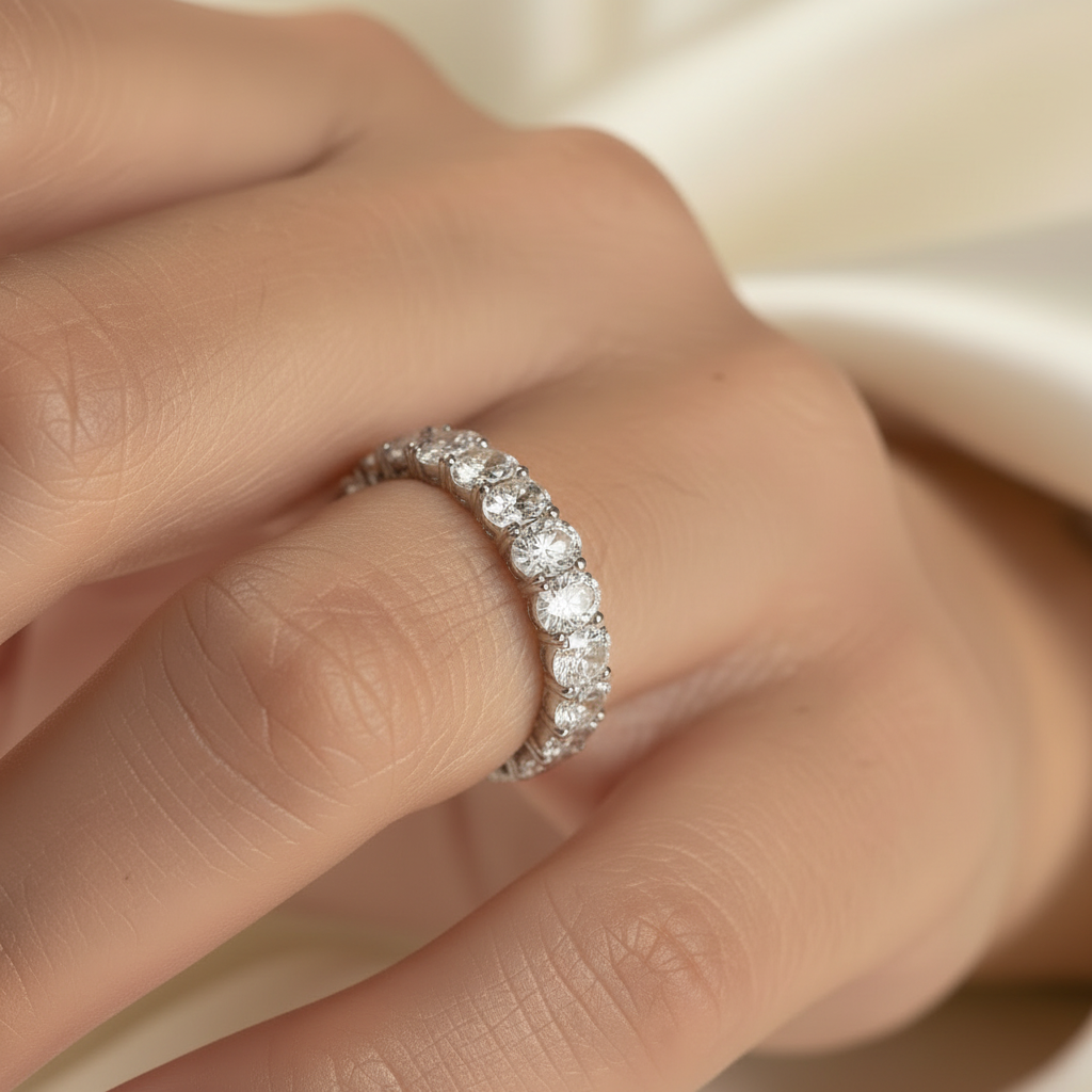 Oval Diamond Eternity Band Macro Close-Up