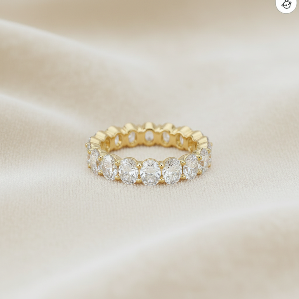 Oval Diamond Eternity Band on Ivory Silk
