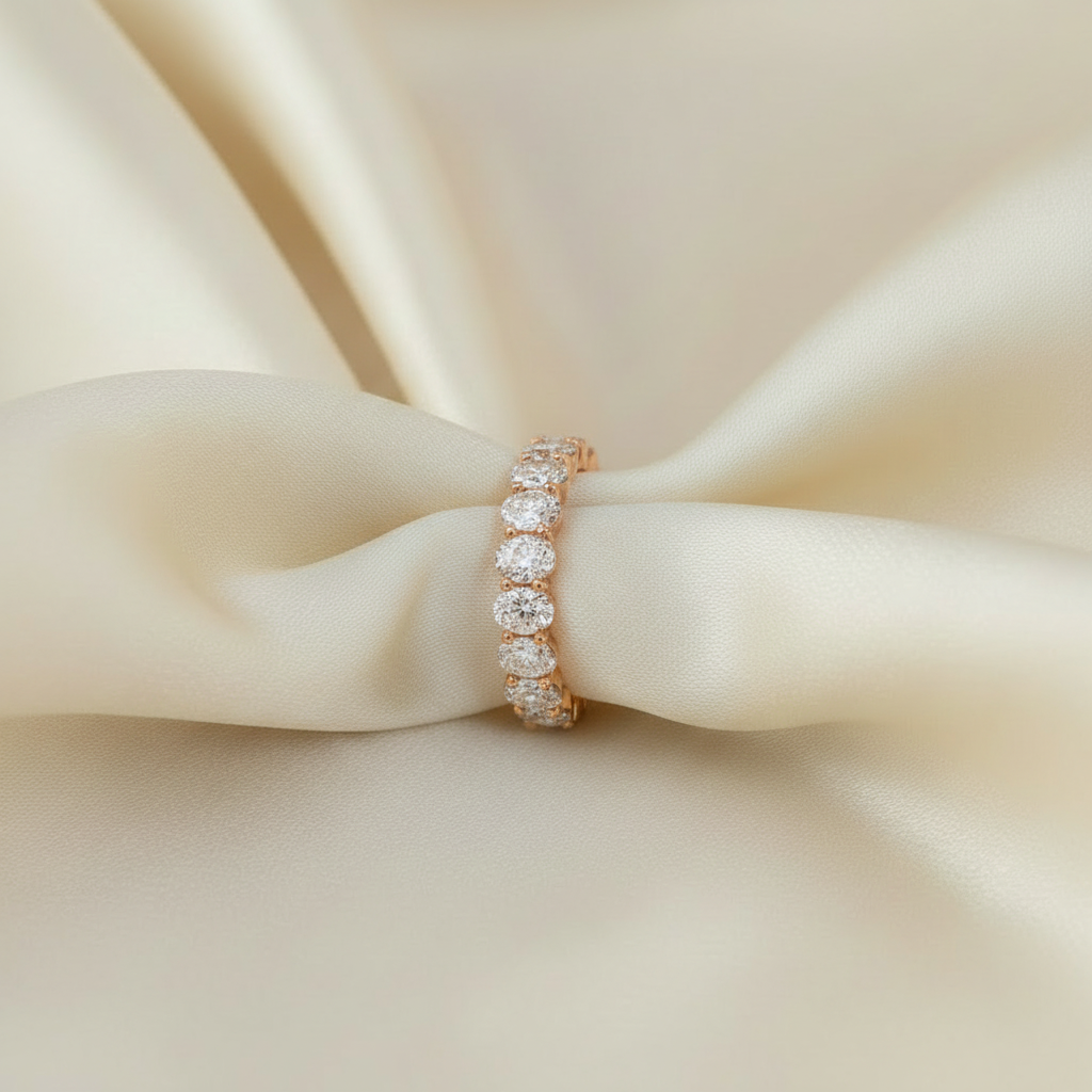 Oval Diamond Eternity Band Rose Gold - Silk Draped