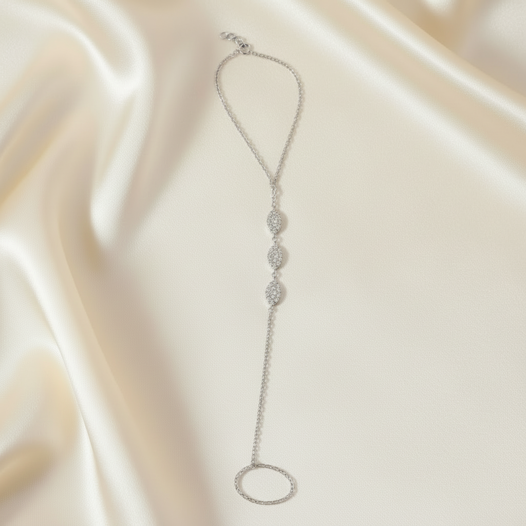 Oval Pavé Hand Chain - White Gold