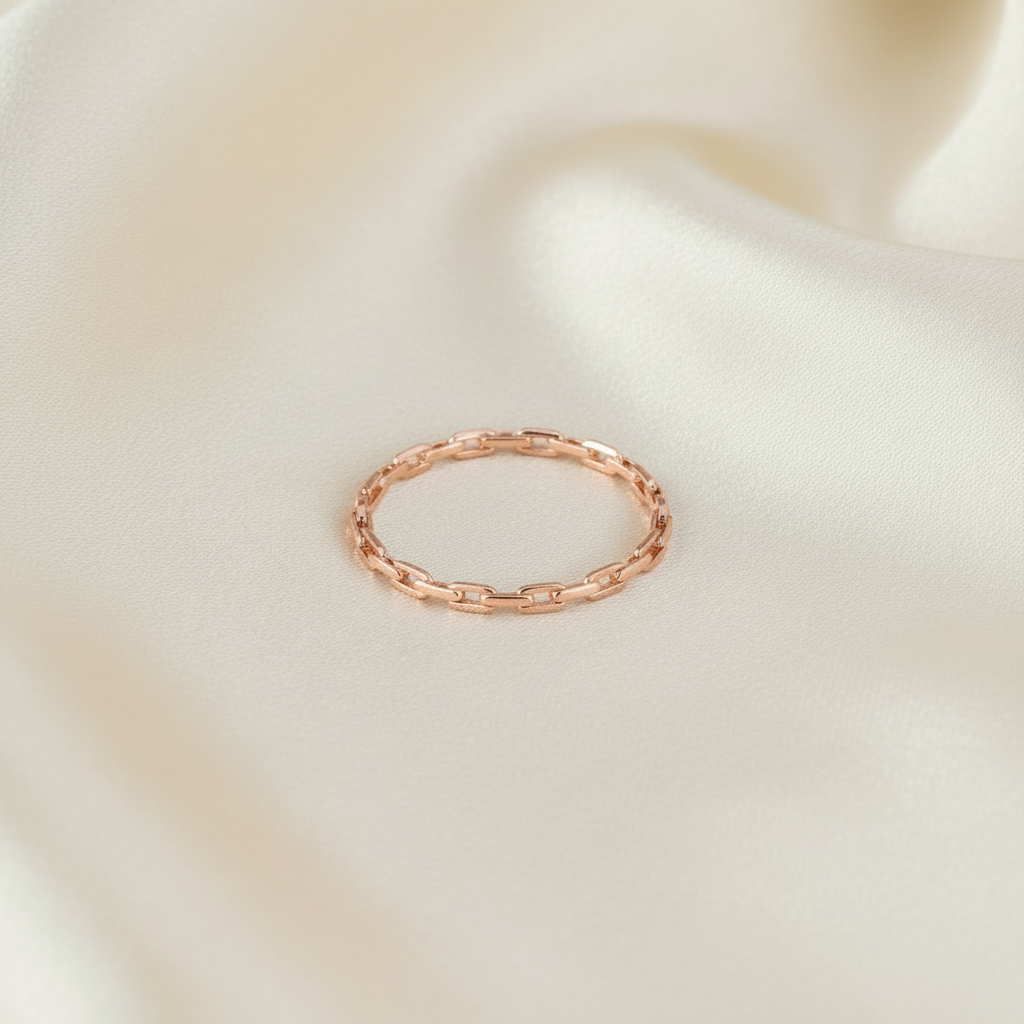 Rose Gold Chain Link Ring on Ivory Silk