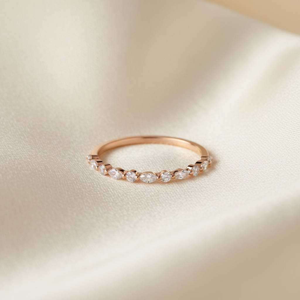Rose Gold Diamond Band on Ivory Silk