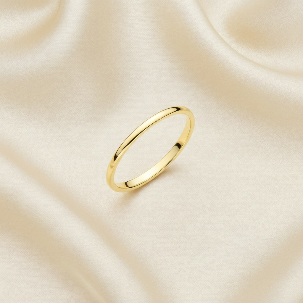 Ultra-Thin Gold Band Side View - Ivory Silk