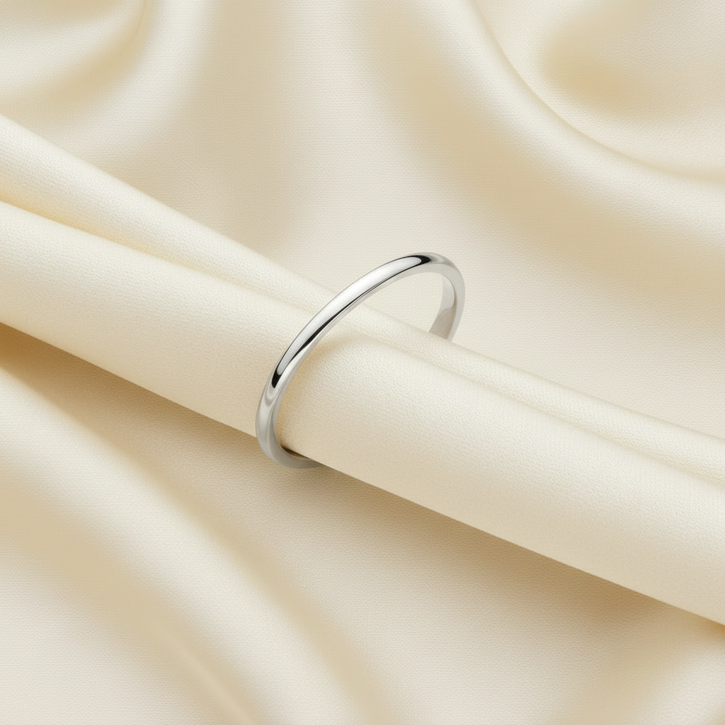 White Gold Band Ring with Ivory Silk