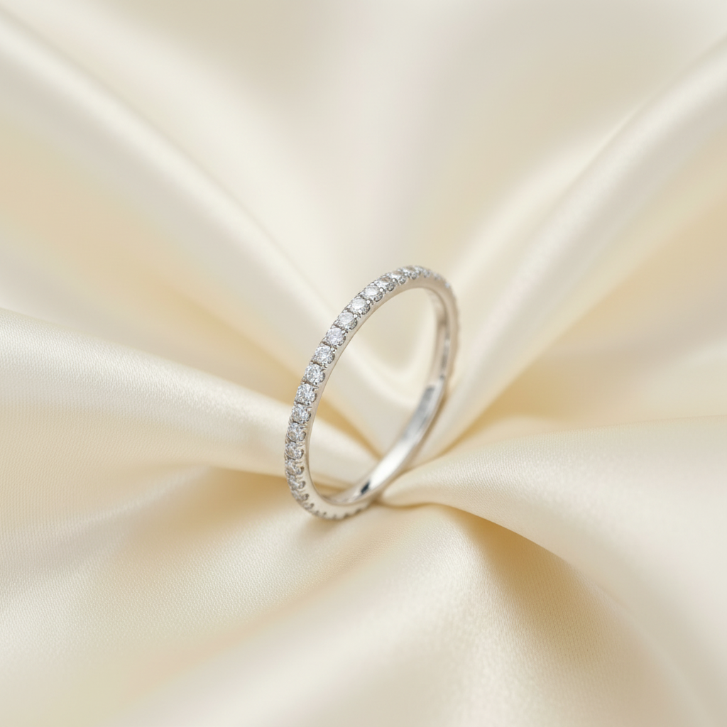 White Gold Pavé Eternity Band – Ivory Silk