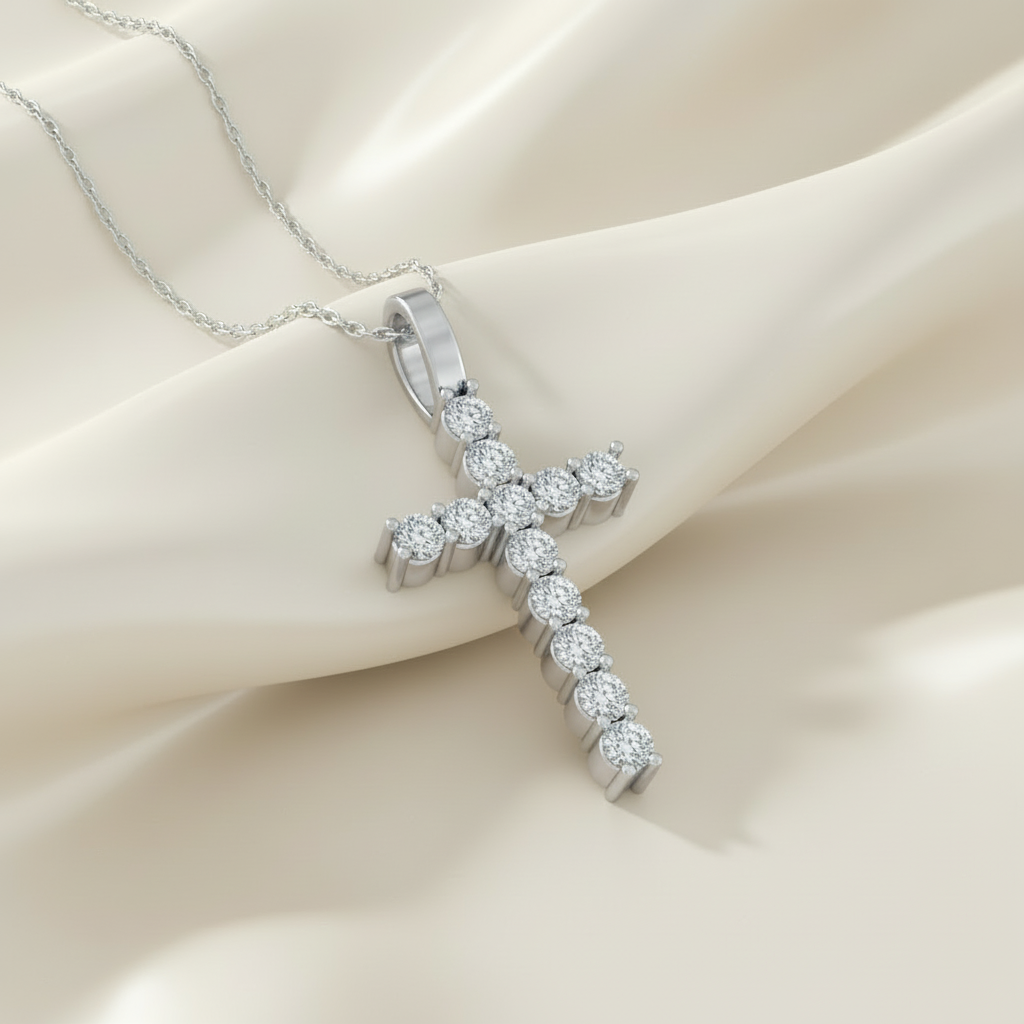 White Gold Prong Set Diamond Cross
